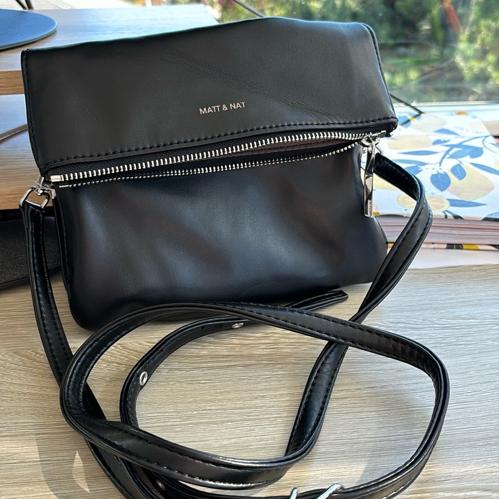Matt and nat like new cross bag black vegan leather purse, double layered